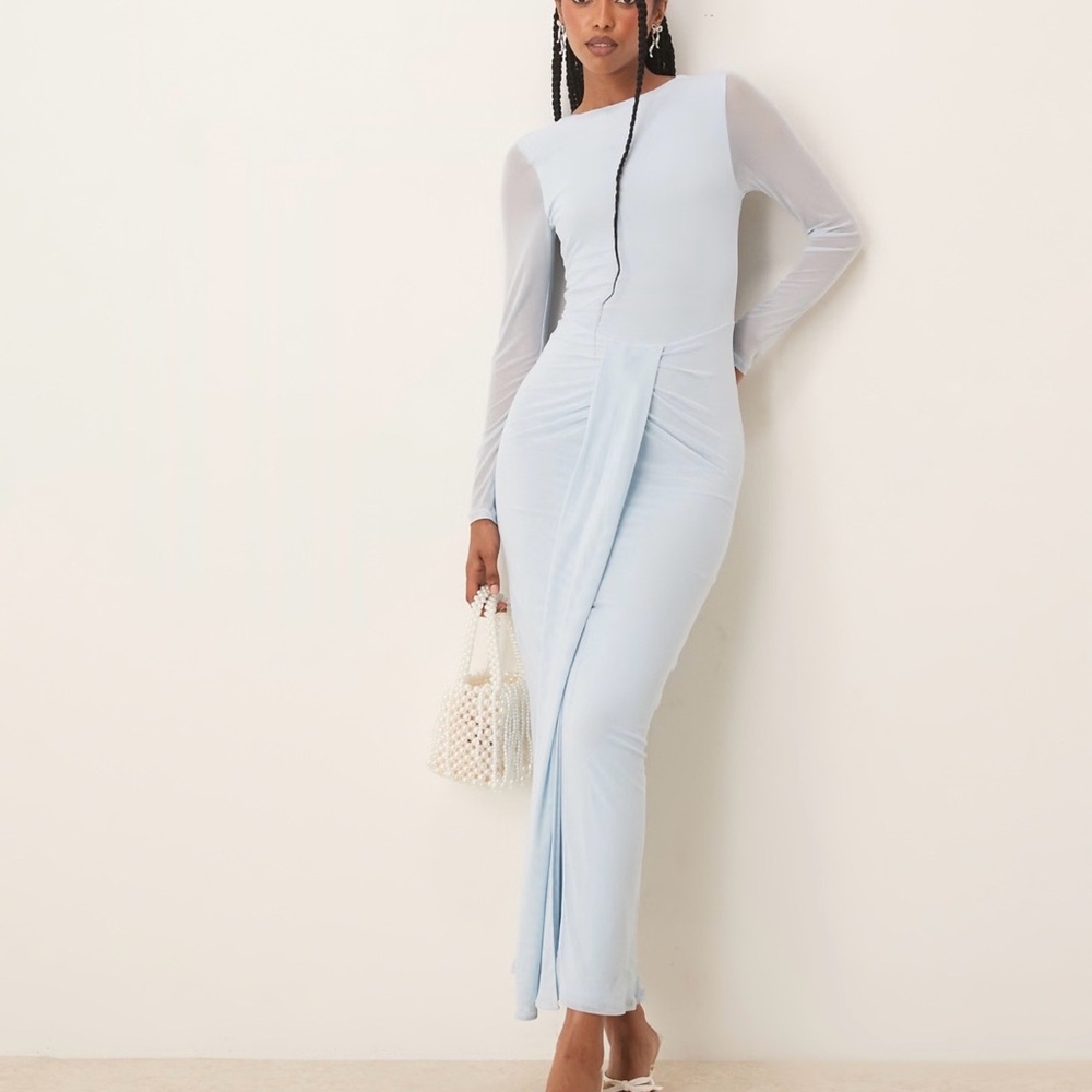 Elegant Light Blue Long Sleeve Dress